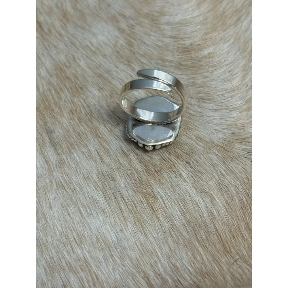 Native American SW Sterling Silver Carved Onyx Black Opal Dice Ring 3 Gamble